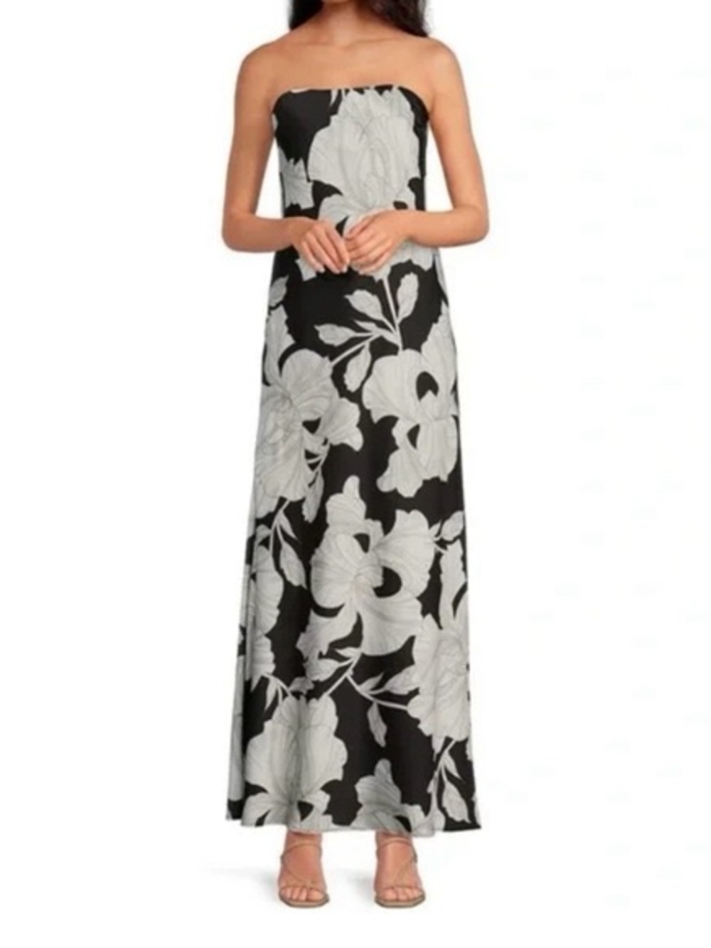 Gianni Bini Black and White Floral Cowl-Neck Maxi Dress